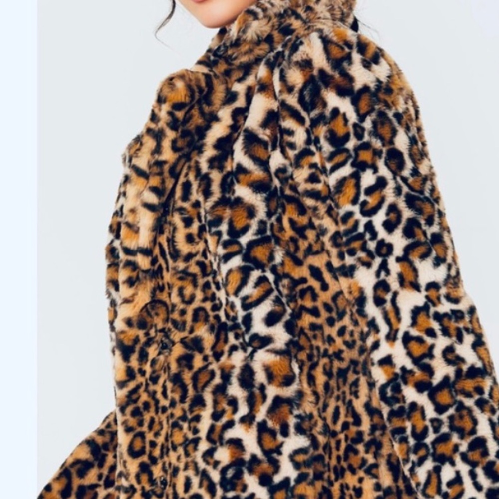 Guess coat leopard faux fur loose fit open front coat cozy soft faux fur Guess - Picture 5 of 6